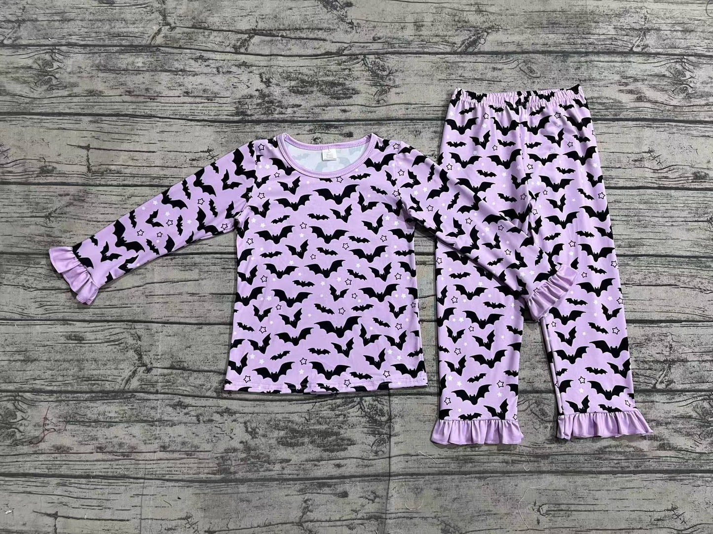 Lavender bat kids girls Halloween pajamas