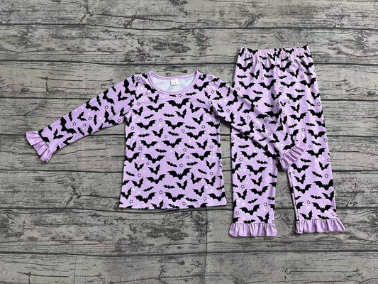 Lavender bat kids girls Halloween pajamas