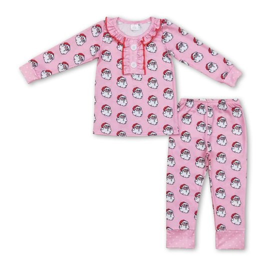 Pink santa pocket kids girls Christmas pajamas