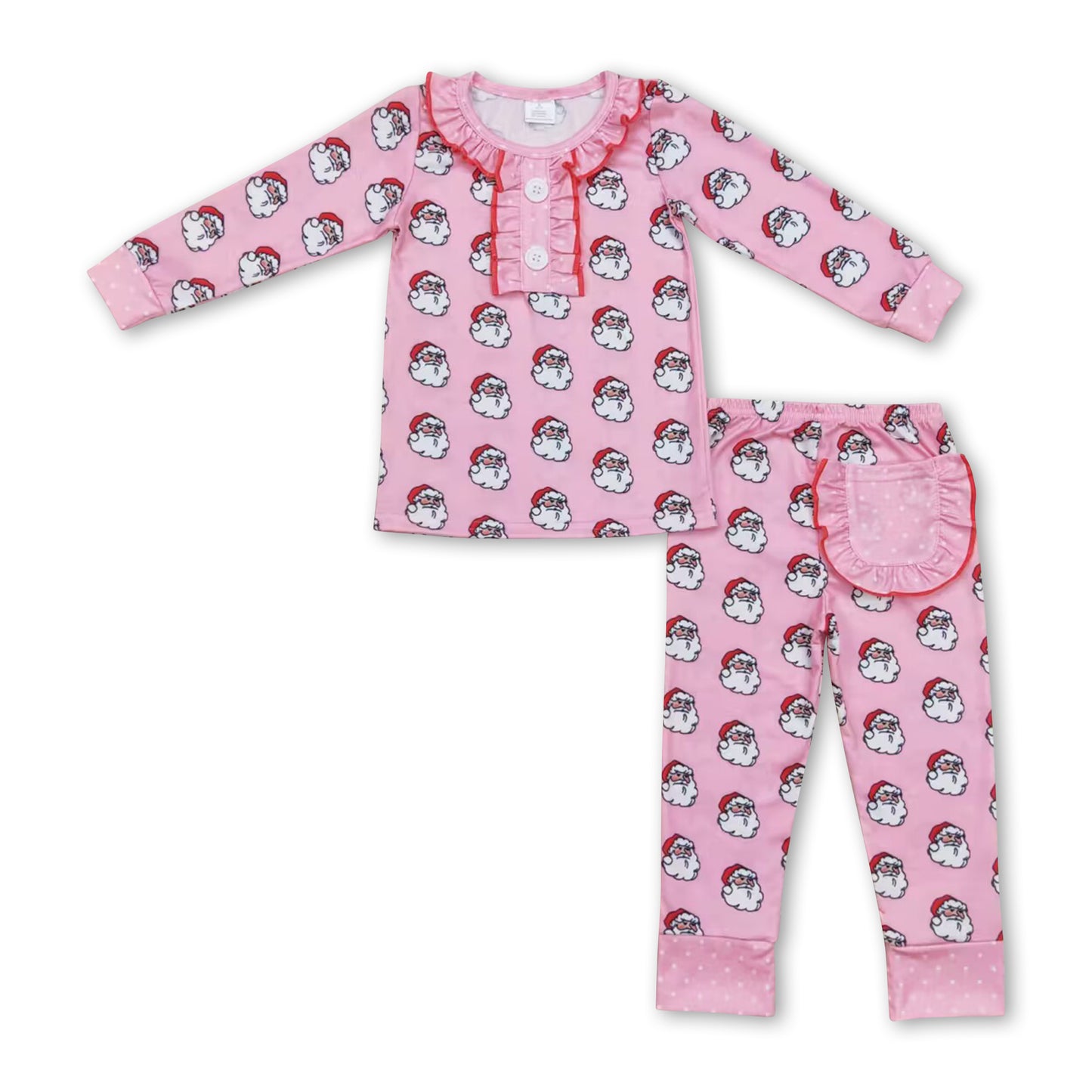 Pink santa pocket kids girls Christmas pajamas