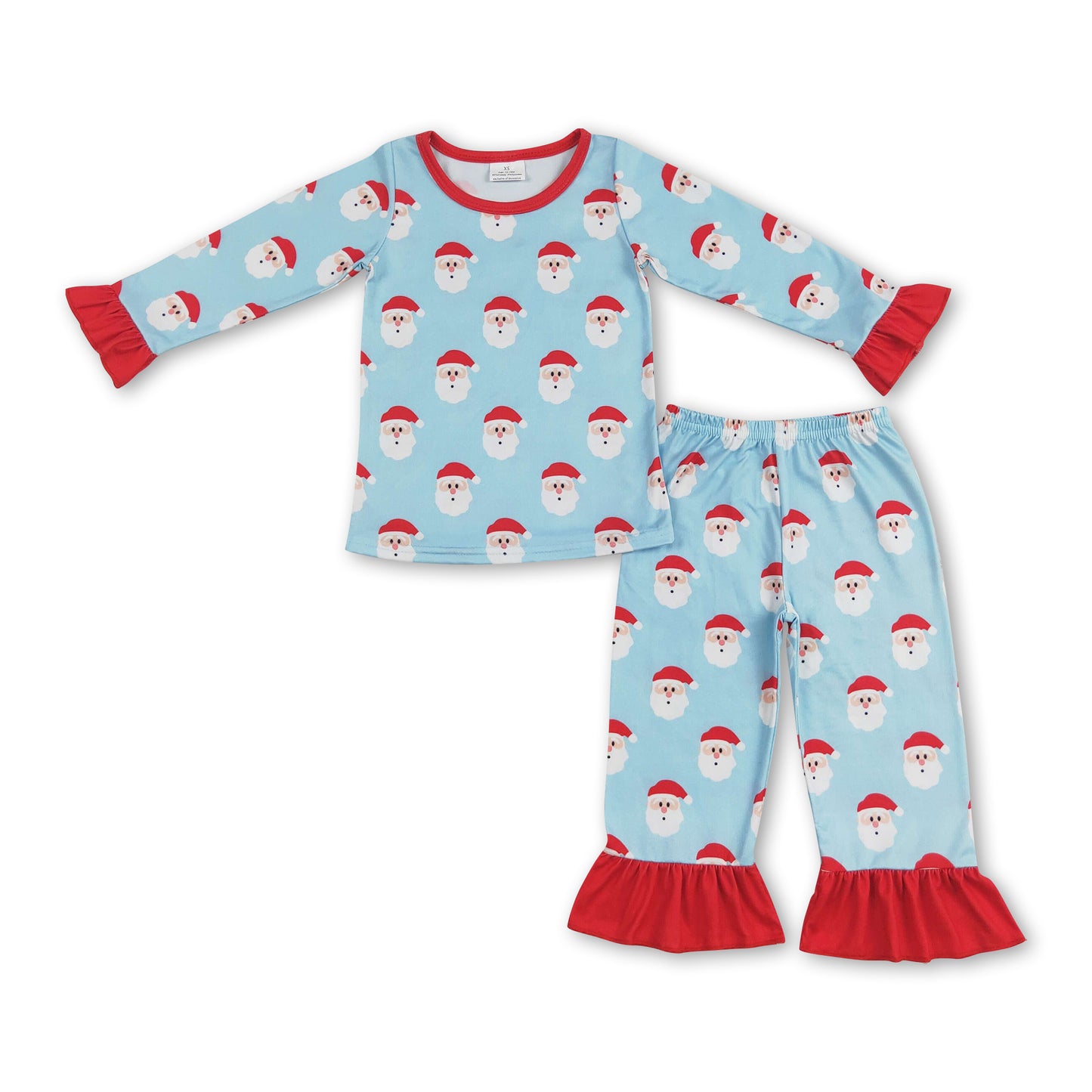 Light blue santa pockets baby girls Christmas pajamas