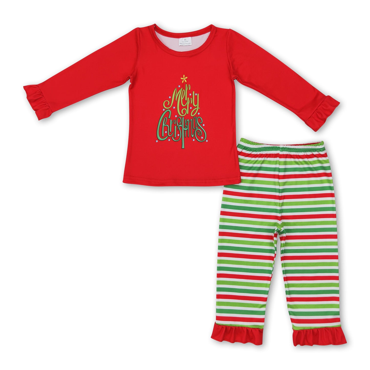 Merry Christmas top stripe pants girls pajamas