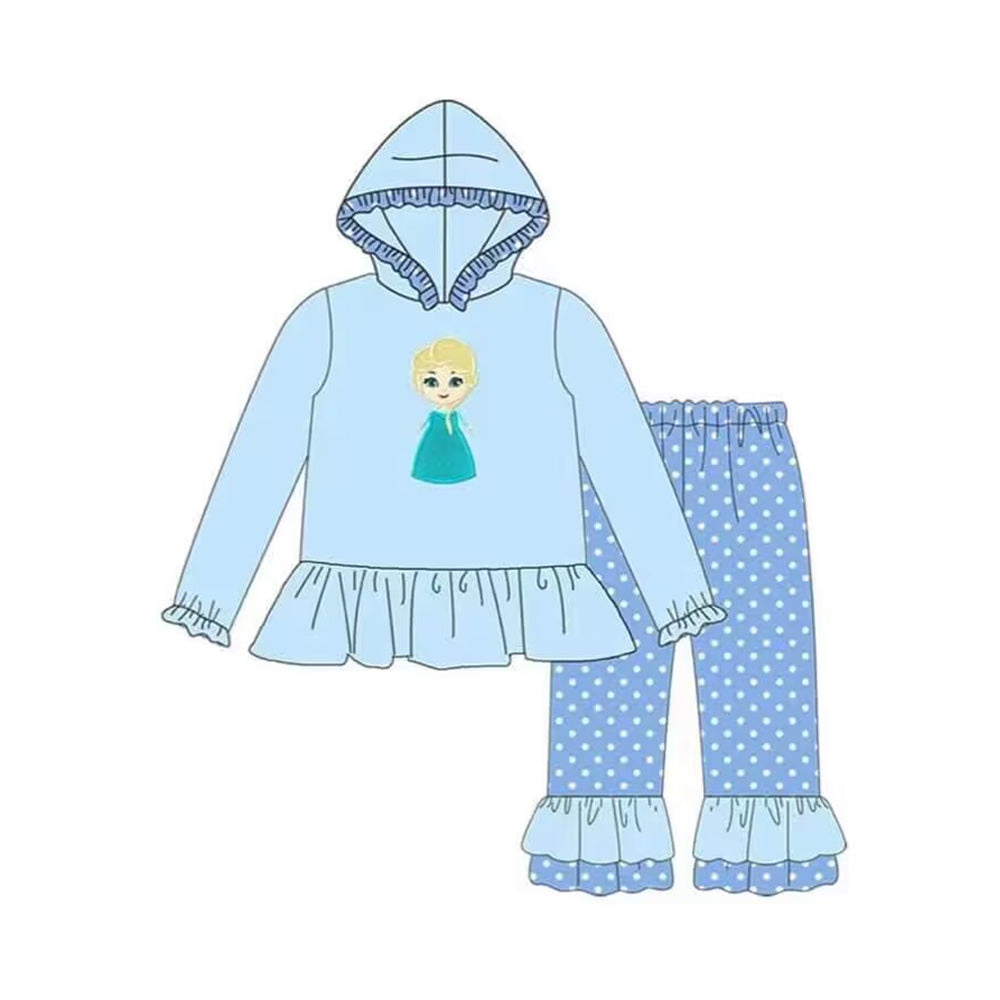 Light blue princess hoodie polka dots pants girls clothes