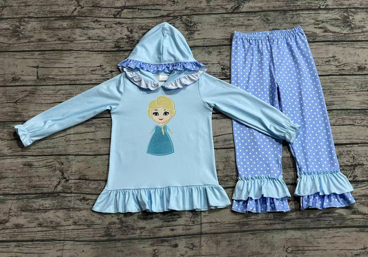 Light blue princess hoodie polka dots pants girls clothes
