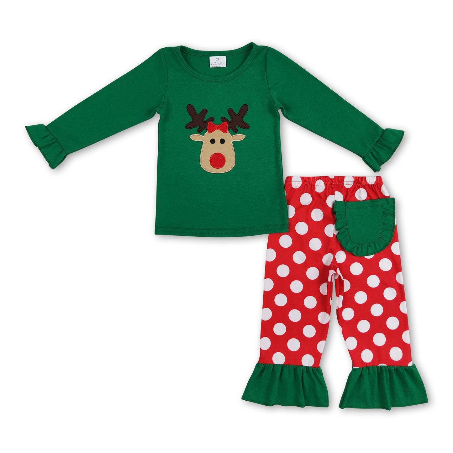 Deer top polka dots pants kids girls Christmas clothes