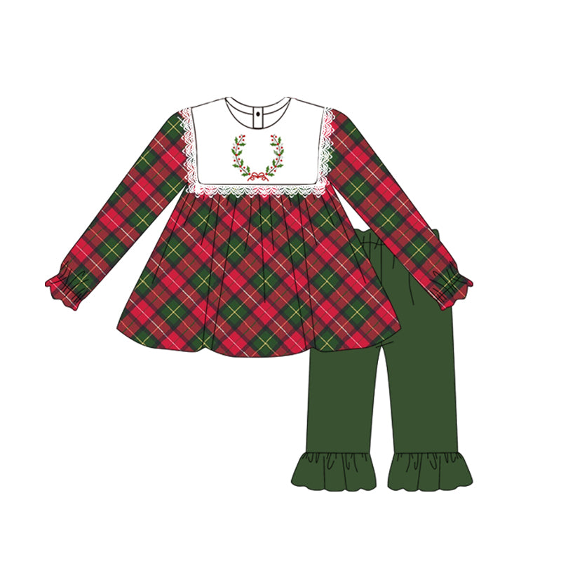 Red green plaid tunic ruffle pants girls Christmas outfits