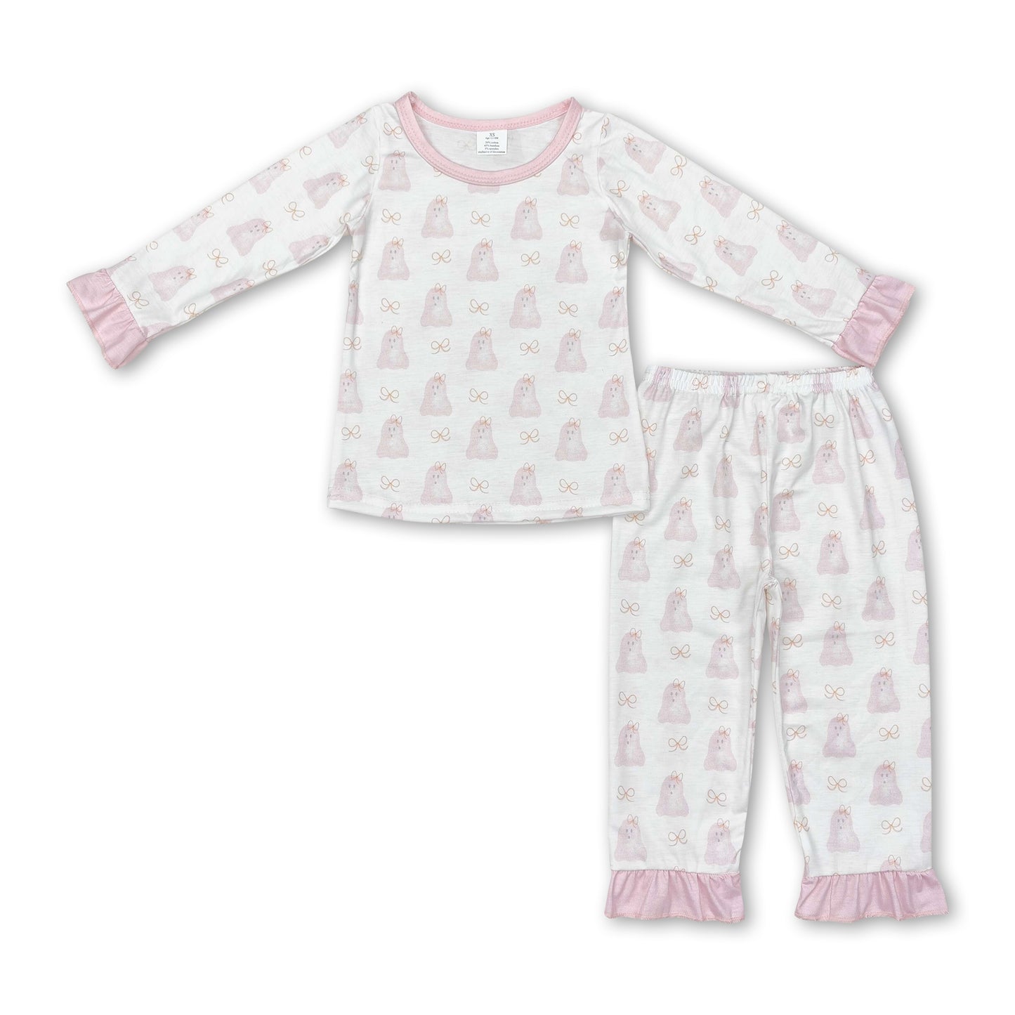 Long sleeves pink dog kids girls pajamas