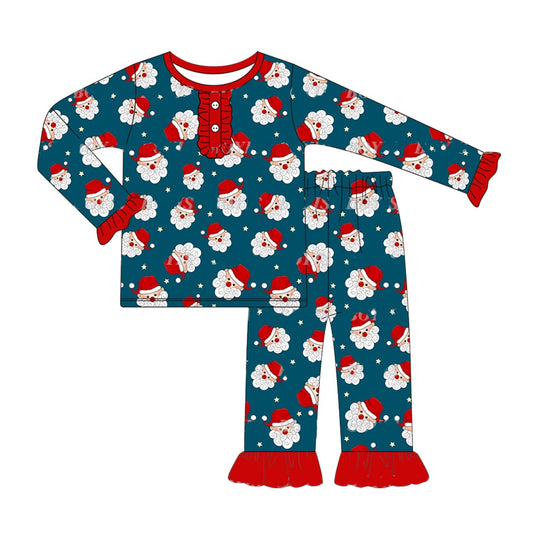 Long sleeves santa kids girls Christmas pajamas