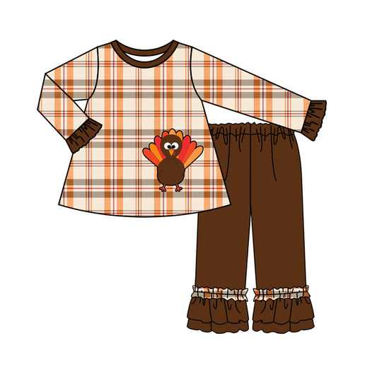 Plaid turkey tunic brown pants girls Thanksgiving clothes