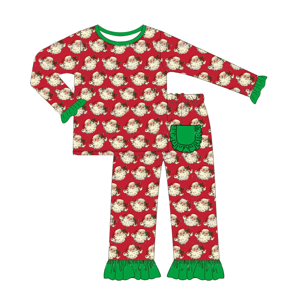 Long sleeves santa kids girls Christmas pajamas