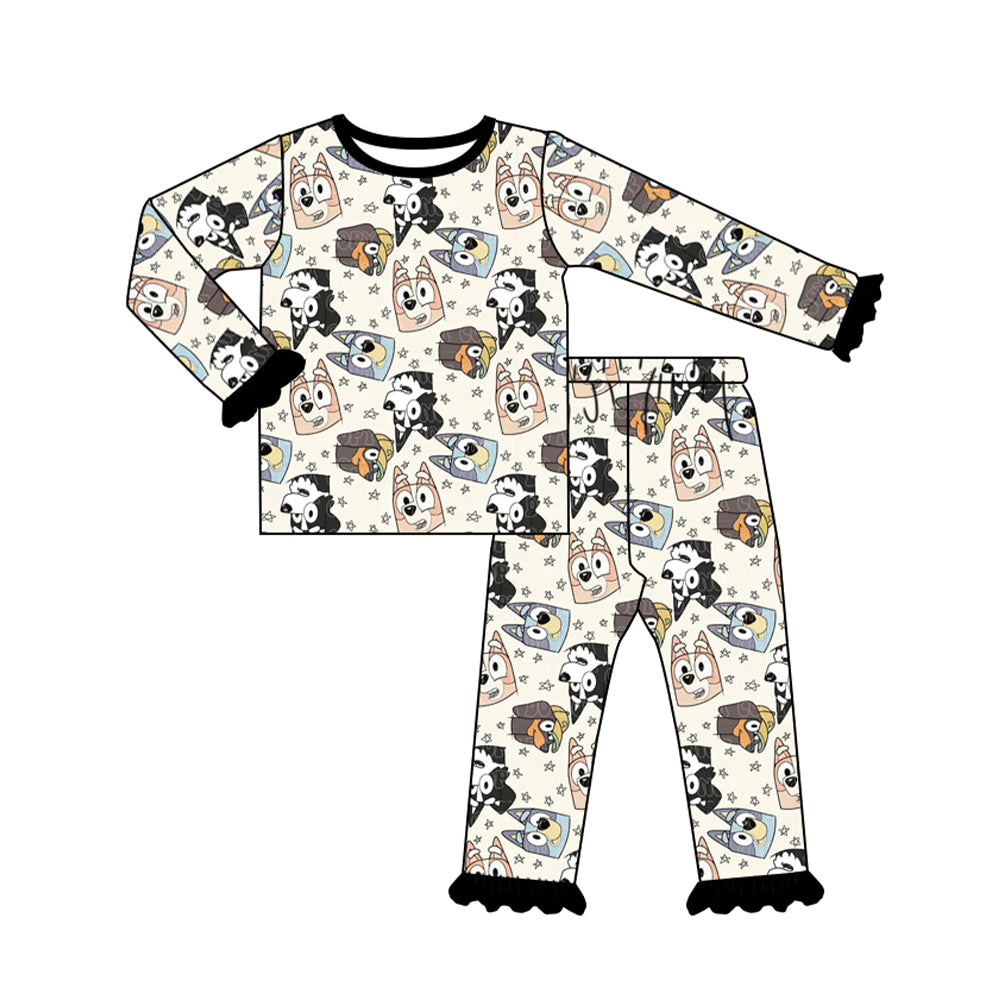 Long sleeves dog stars kids girls Halloween pajamas