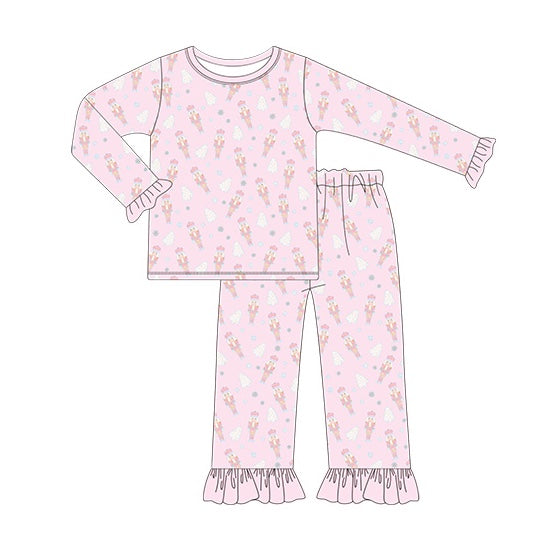 Long sleeves pink king ballet kids girls Christmas pajamas