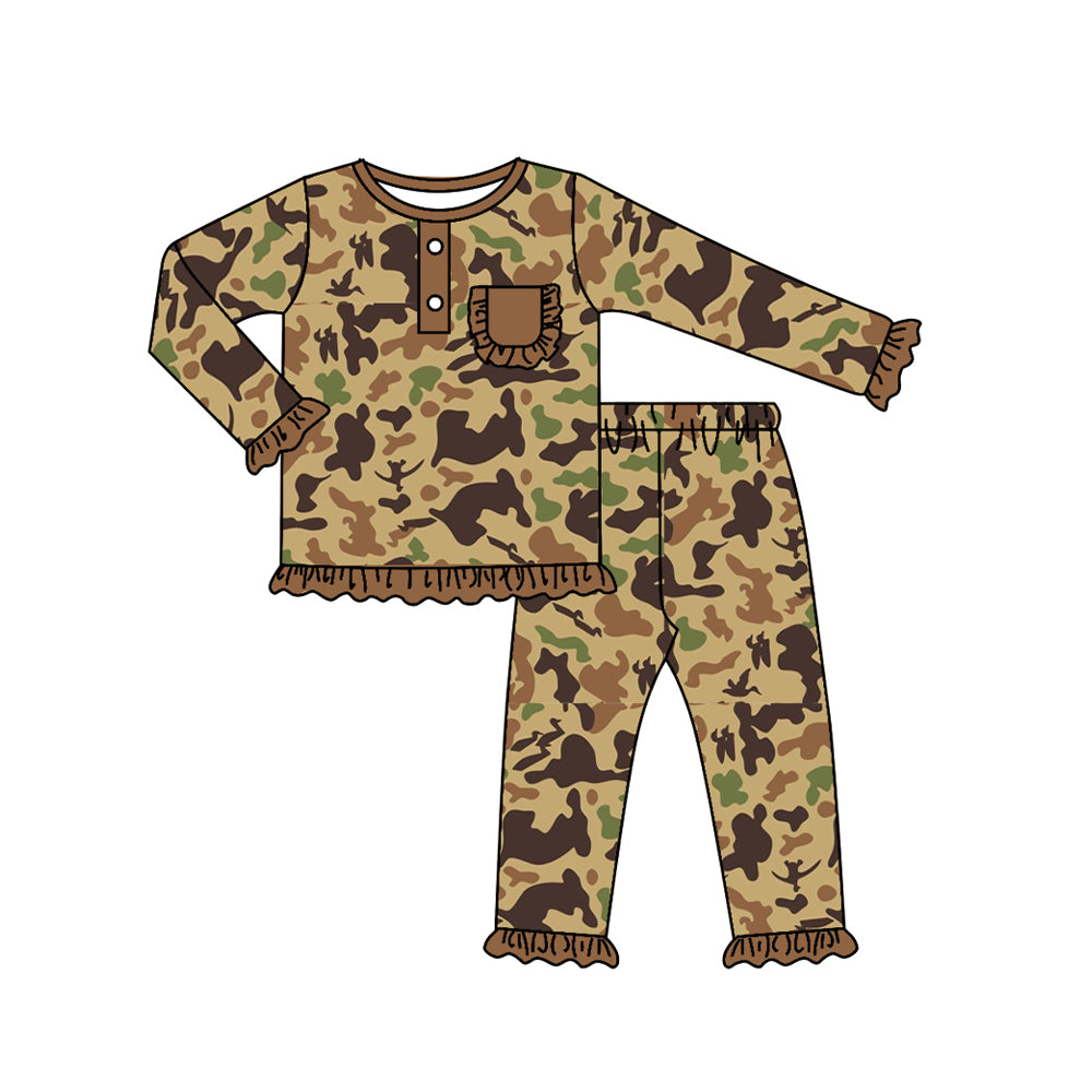 Long sleeves pocket duck camo kids girls pajamas