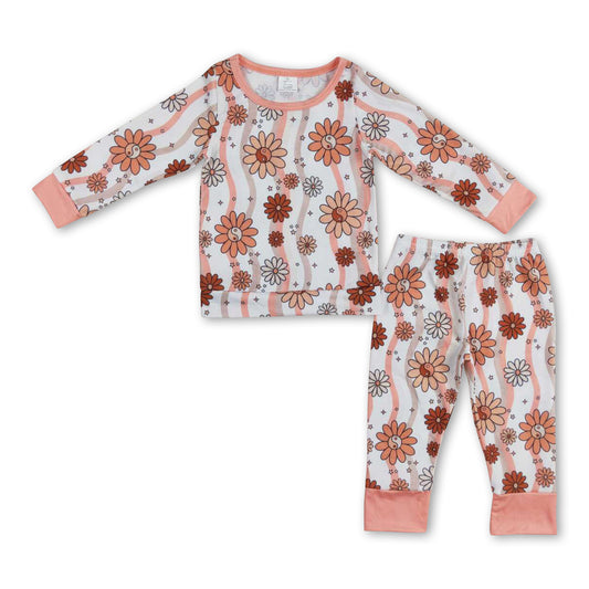 Long sleeves floral top pants kids girls clothing set