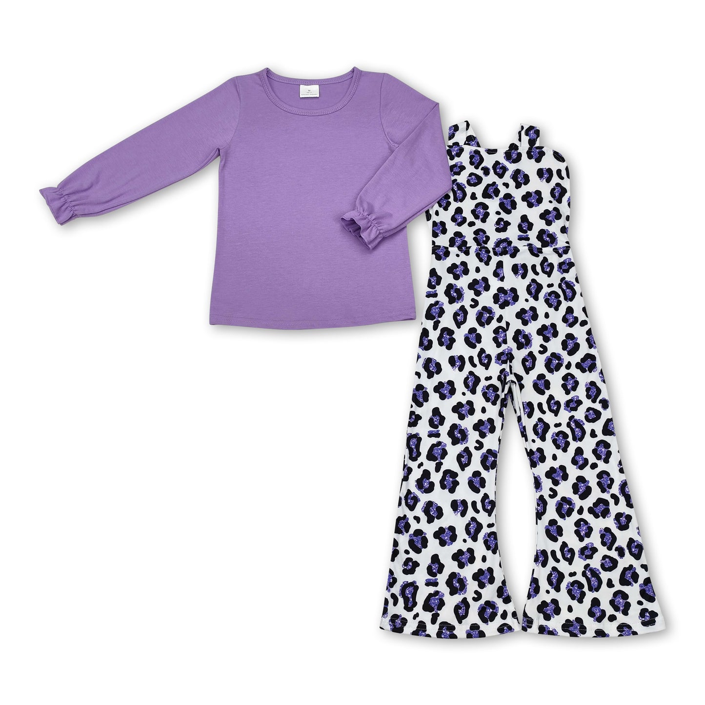 Purple leopard overall match shirt kids girls clothing