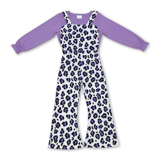 Purple leopard overall match shirt kids girls clothing