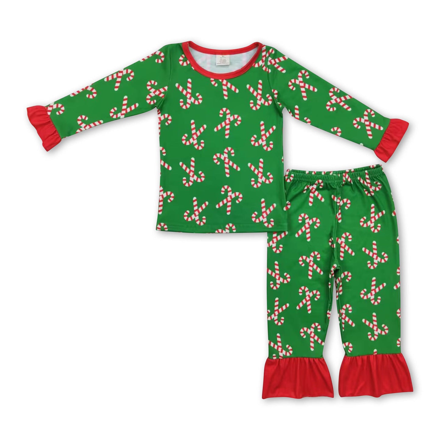 Green candy cane kids girls Christmas pajamas