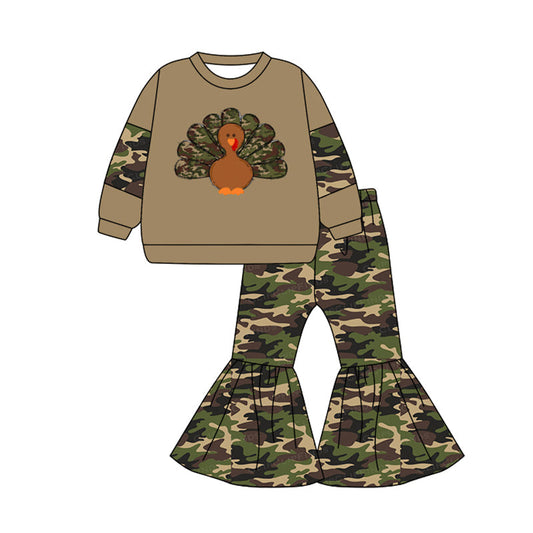 Camo turkey top bell bottom pants girls Thanksgiving clothes