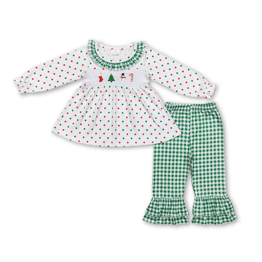 Polka dots snowman Christmas tree tunic pants girls clothes