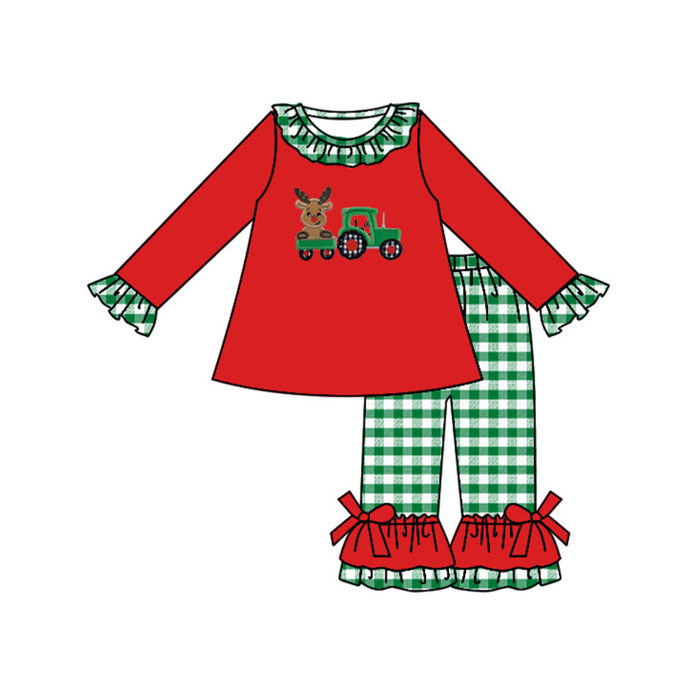 Deer truck tunic plaid ruffle pants girls Christmas outfits