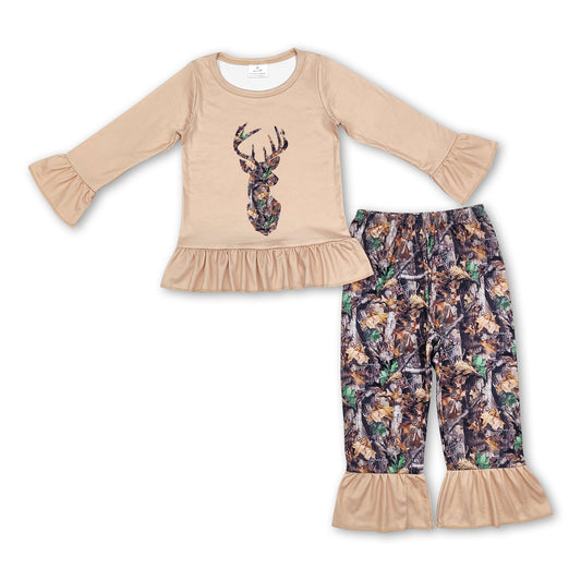 Long sleeves deer top camo pants kids girls clothing