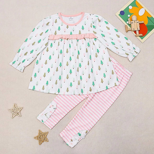 Christmas tree tunic pink stripe leggings girls clothing