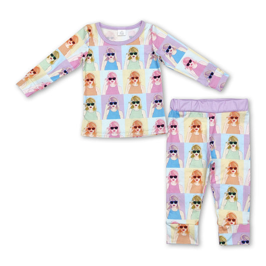 Long sleeves colorful patchwork singer girls pajamas