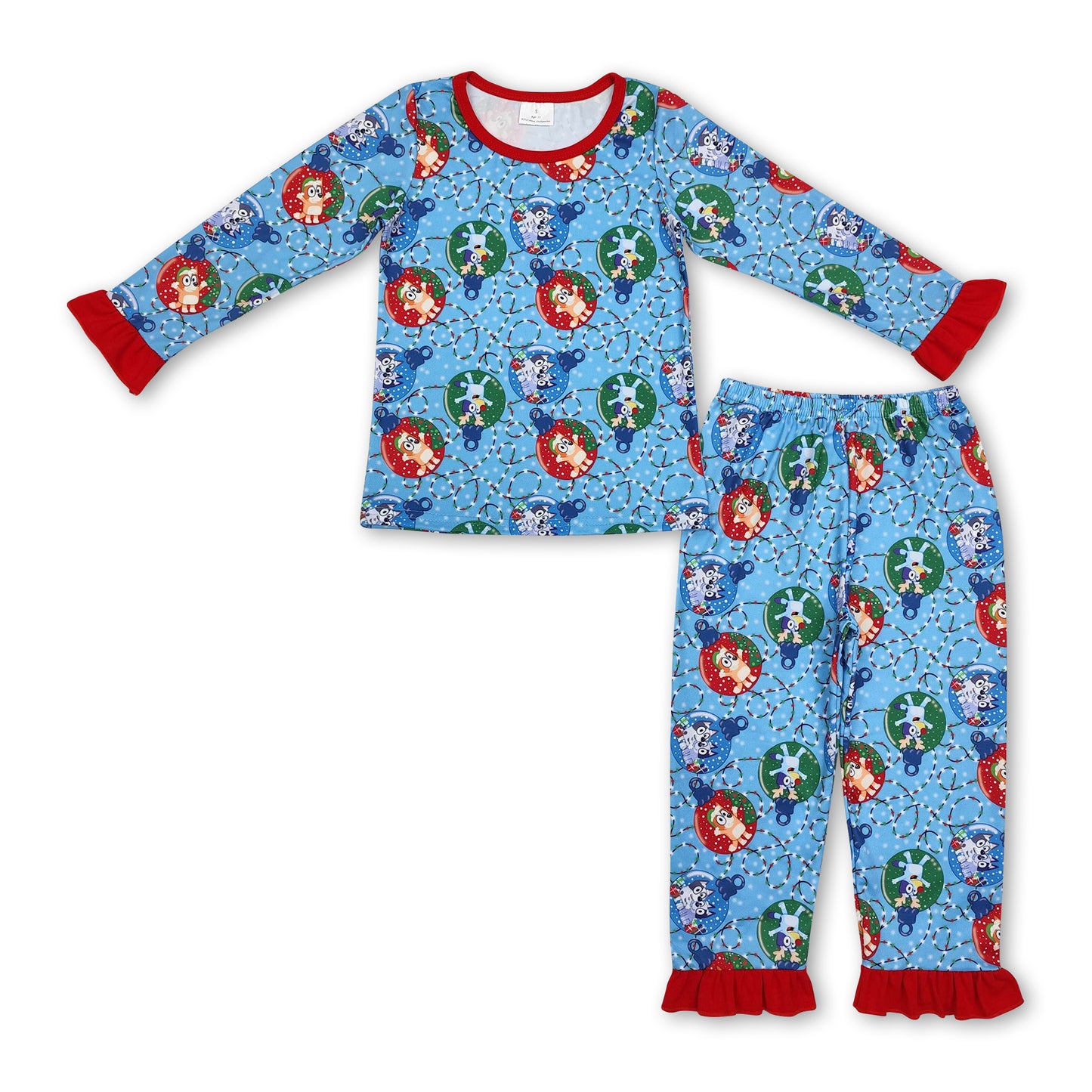 Long sleeves jingle bell dog kids girls Christmas pajamas