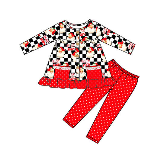 Plaid pockets santa baby tunic leggings girls Christmas set