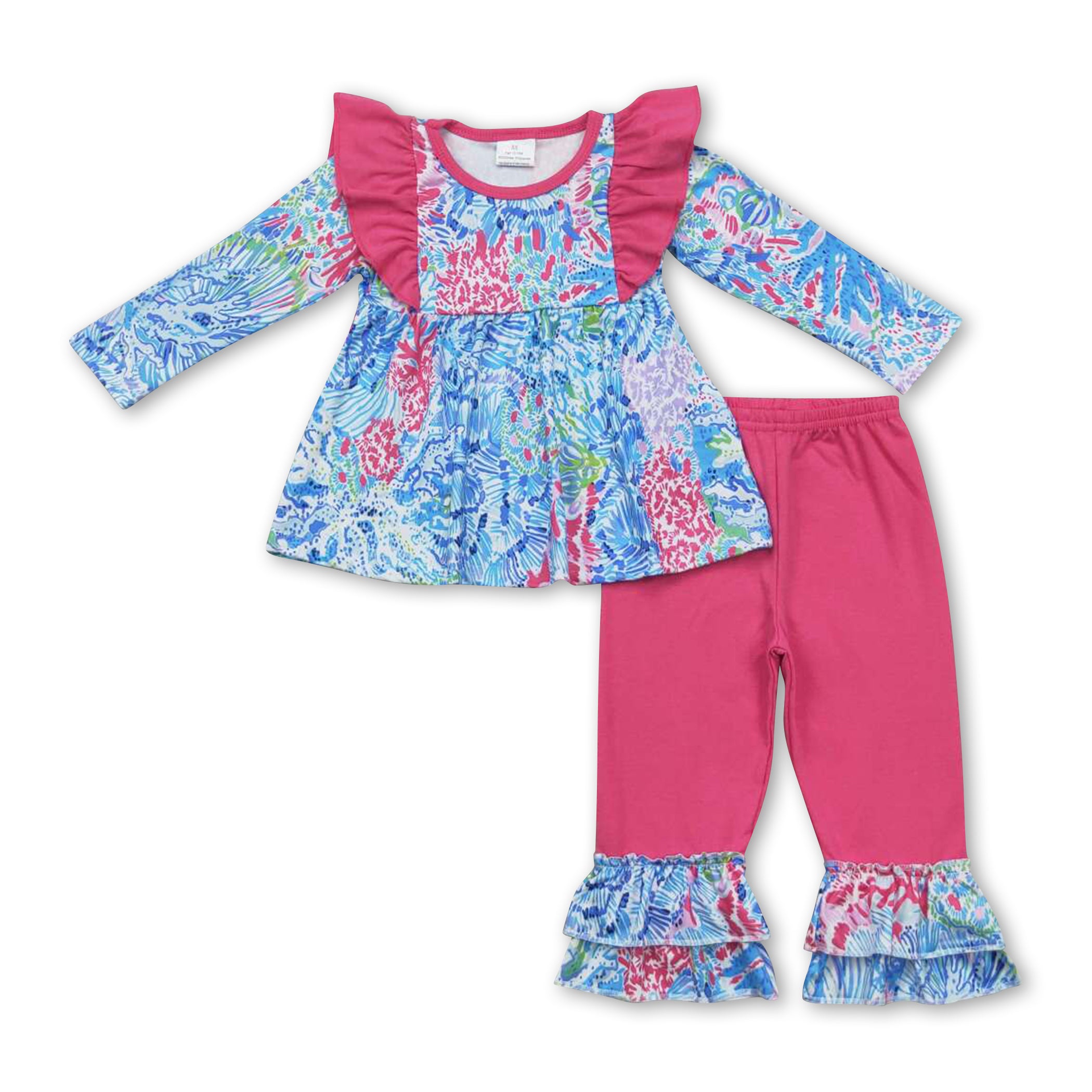 Watercolor tunic hot pink ruffle pants girls clothing – Western Kids ...