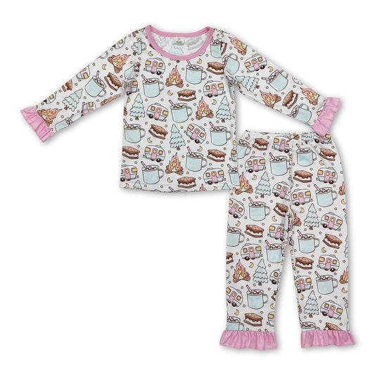 Pink long sleeves cookie trees camping baby girls pajamas