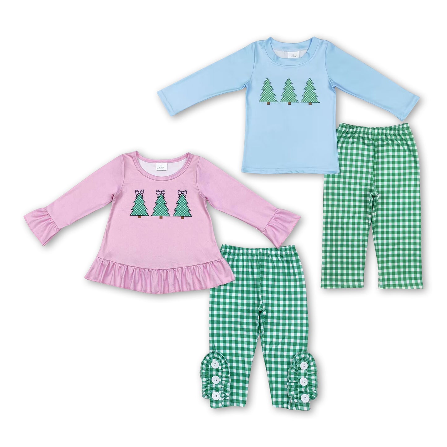 Pink Christmas tree top plaid leggings children clothing