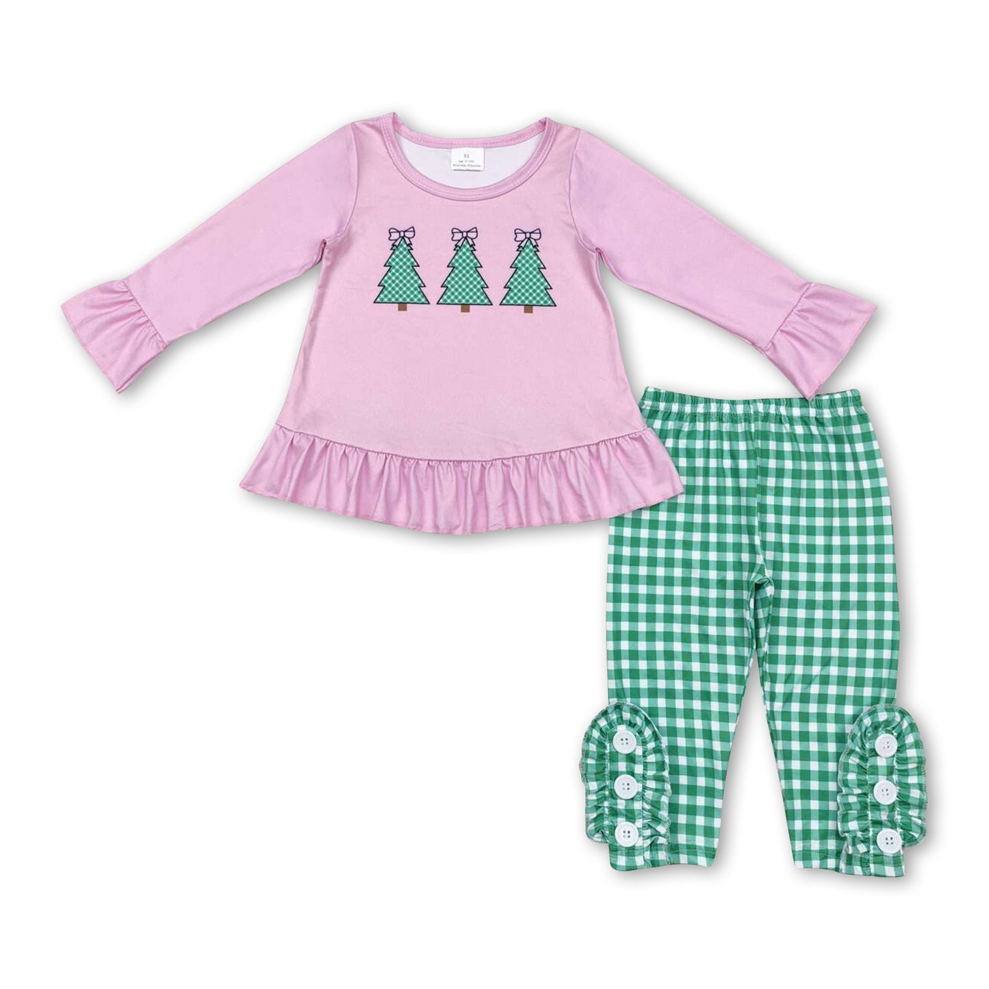 Pink Christmas tree top plaid leggings children clothing