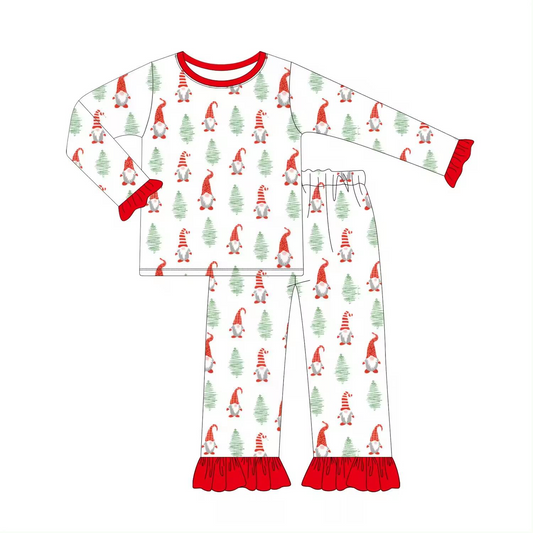 Red Christmas tree gnomies kids girls pajamas