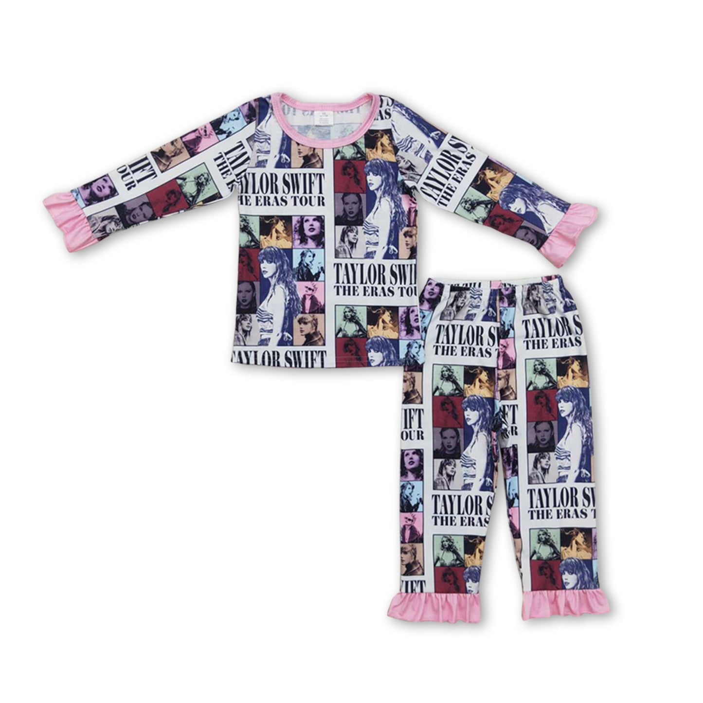 Long sleeves pink patchwork singer girls pajamas