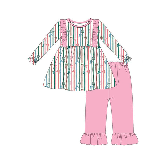 Stripe bow tunic pink ruffle pants kids girls clothing