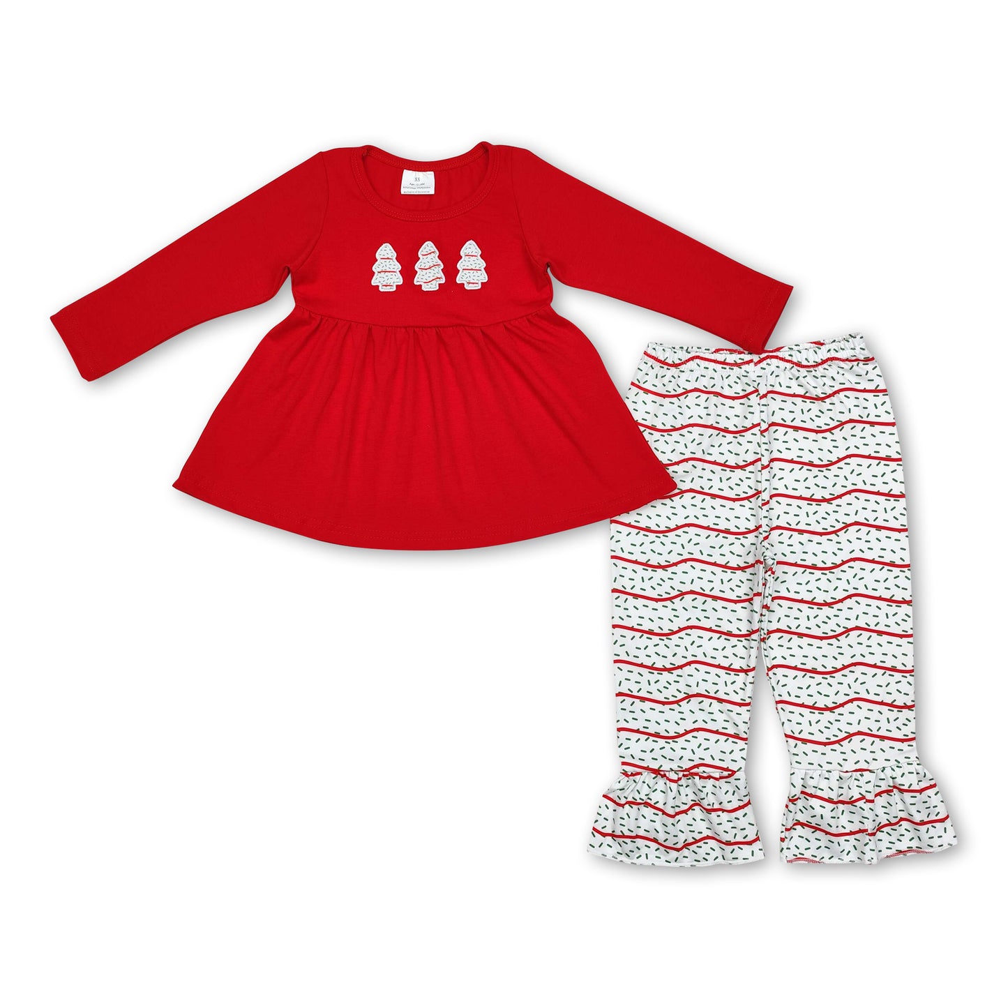 Christmas tree cake red tunic ruffle pants girls clothes