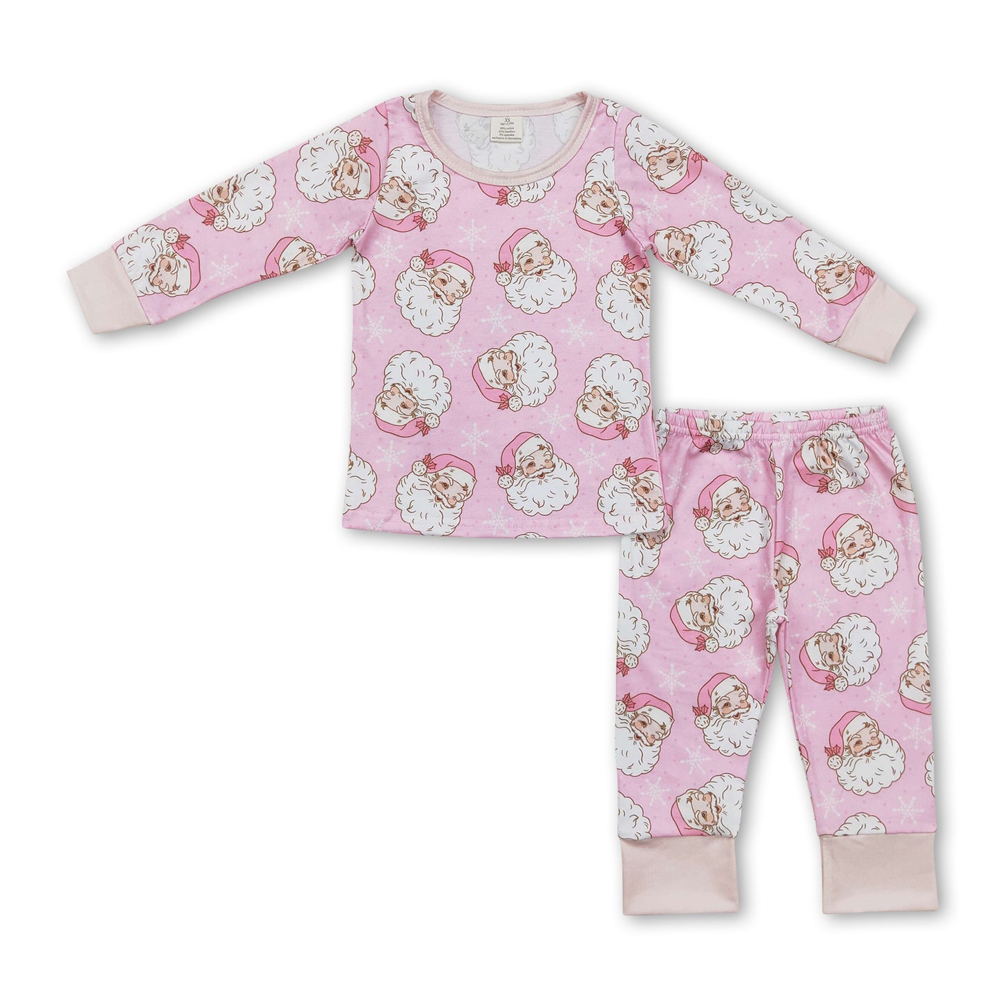 Long sleeves pink santa kids girls Christmas pajamas