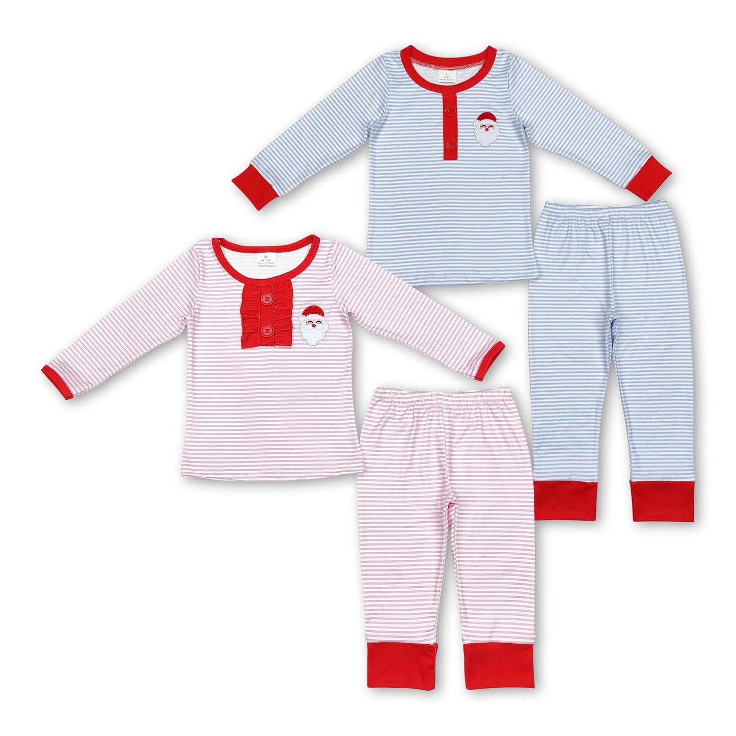 Long sleeves pink stripe santa kids girls Christmas pajamas