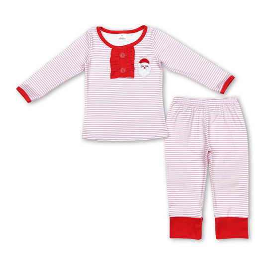 Long sleeves pink stripe santa kids girls Christmas pajamas