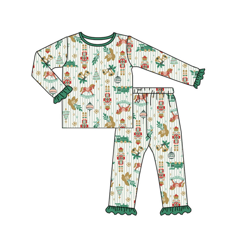 Green ruffle king ballet Christmas tree kids girls pajamas