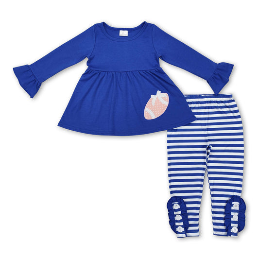 Blue football tunic stripe leggings girls clothing set