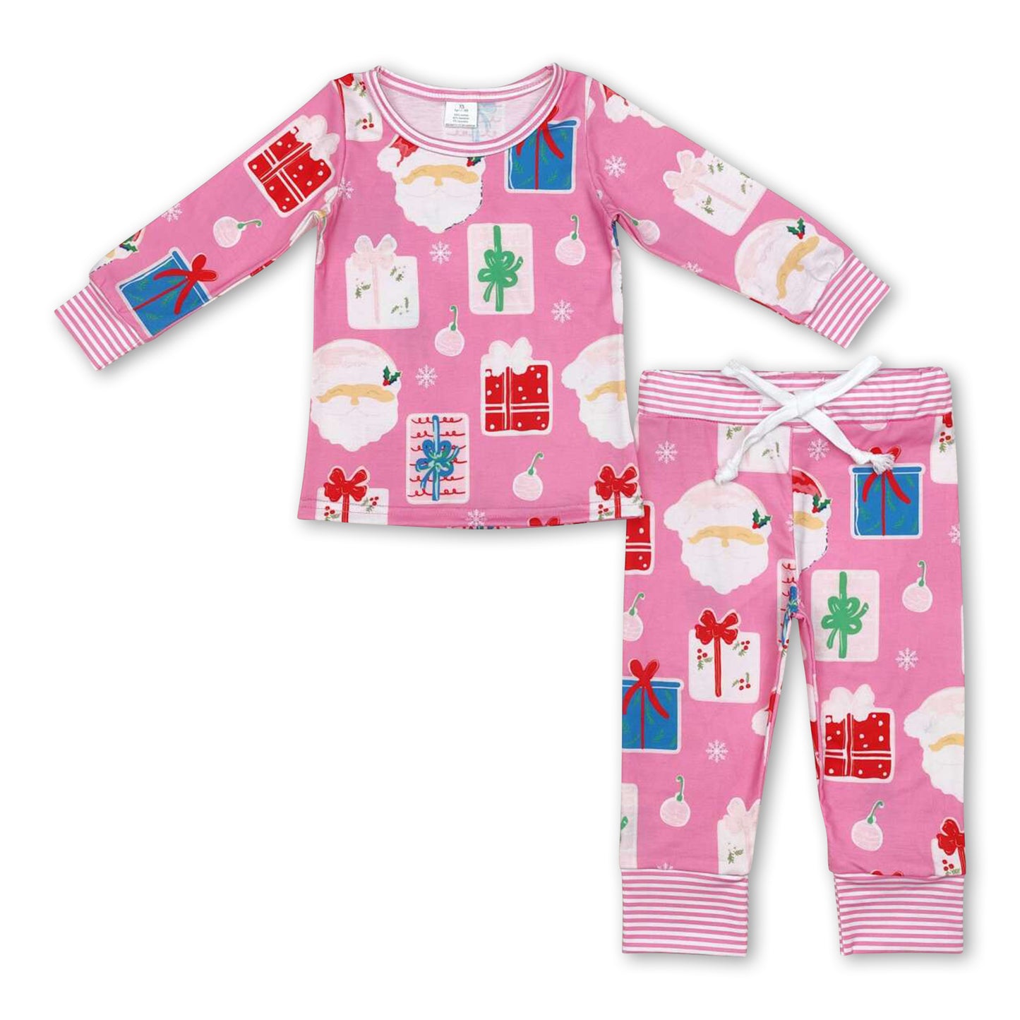 Long sleeves pink santa Christmas gifts kids pajamas