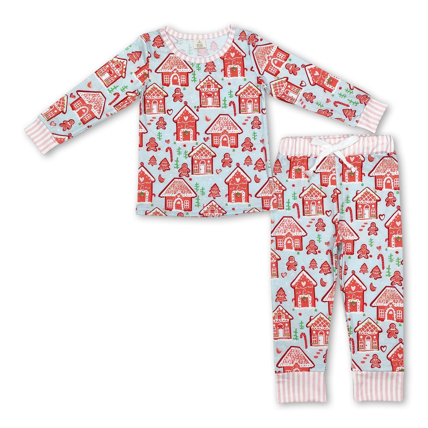 Long sleeves gingerbread candy house kids Christmas pajamas