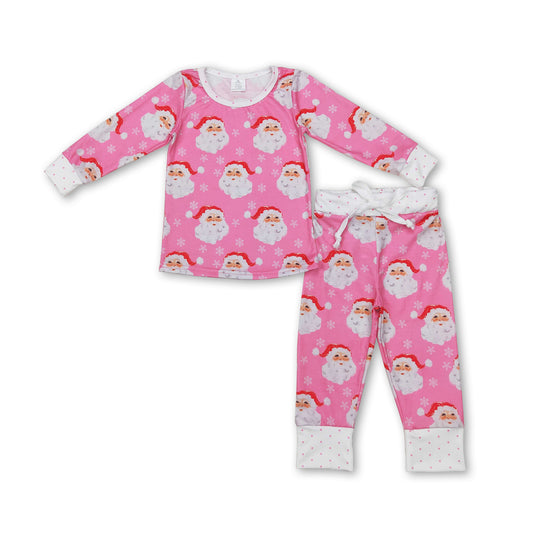 Long sleeves pink santa snowflake kids Christmas pajamas