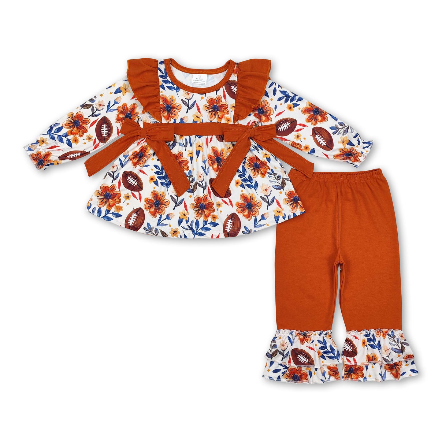 Floral football bow tunic ruffle pants girls clothes