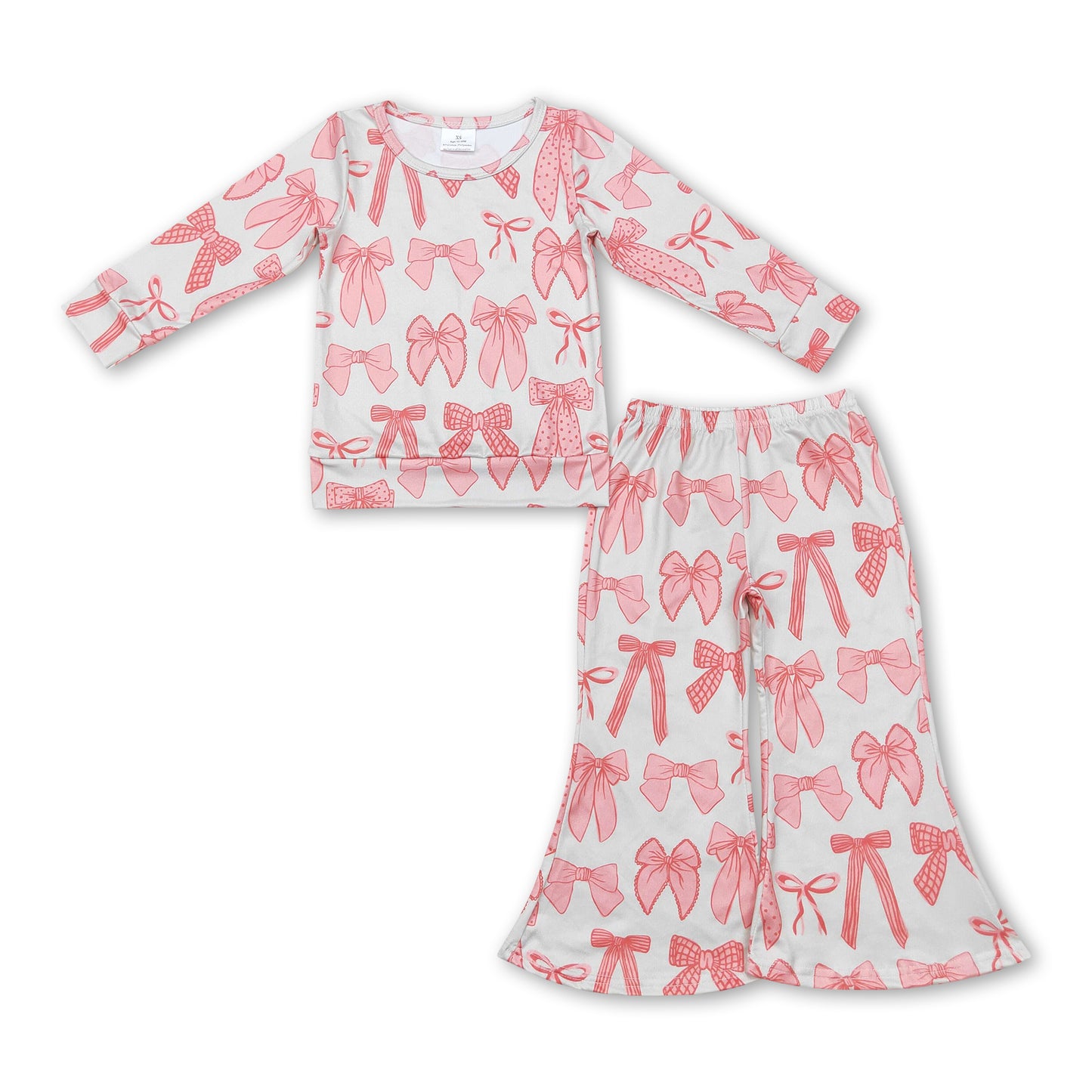 Pink bow top flare pants kids girls clothing set