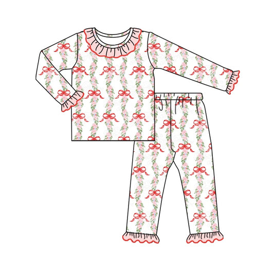 Pink bow floral ruffle baby girls pajamas