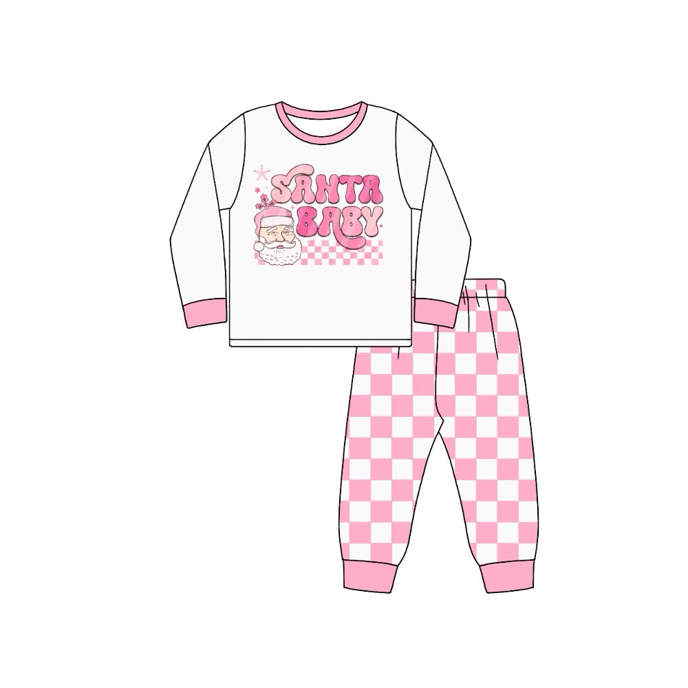Pink santa baby top plaid pants girls Christmas pajamas