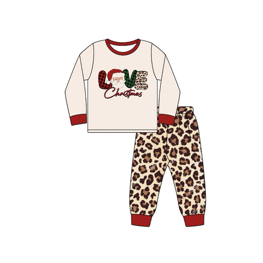 Love Christmas top leopard pants girls pajamas